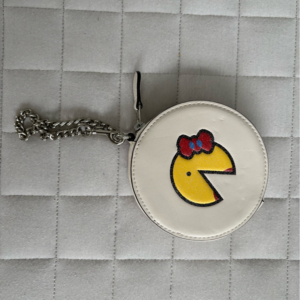 Coach Round White Coin Purse with Pac-Man Design